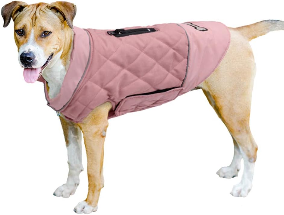 TFENG Reflective Dog Jacket Reversible Dog Coat Warm Padded Puffer Dog Vest Puppy Jacket Pink L
