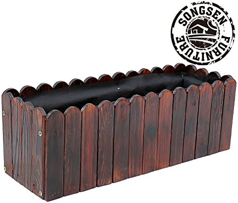 Songsen Outdoor Wood Rectangle Flower Planter Box 28 Inch Wood Decoration Balcony Window Box (Brown , Large)