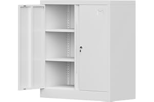 Coolsun Metal Storage Cabinet, Garage Storage Cabinet with Doors and 2 Adjustable Shelves, 36" White Metal Cabinet, Locking Cabinet for Home,Garage,Office,School