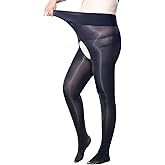RUIBAVYA Plus Size Pantyhose for Women 6D Sheer Tights Oil Shiny High Waist Panty Hose Women's Control Top Run Resistant