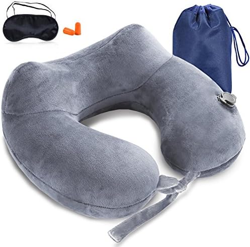 Christmas sales promotion Neck Support Travel Pillow,Airshy Soft Velvet Inflatable Neck Pillow for Airplanes,Driving, Office, Sofa Movies, Tummy Sleeping Washable Quick-Drying(Grey)