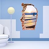 ORDERIN Christmas Gift 3D Fashion Creative Decal Sea Boat Sunset Mural Removable Wall Stickers Wall Art for Wall and Home Decoration