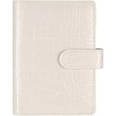A5 6 Ring Binder Cover Crocodile - Large PU Leather Notebook Binder with Hidden Snap Buckle, Refillable Budget Planner, Beige