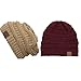 Trendy Warm Chunky Soft Stretch Cable Knit Slouchy Beanie Skully HAT20A (One Size, 2 PACK GOLD/BURGUNDY)