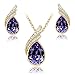 KeyZone Women Fashionable Angel Wing Crystal Pendant Necklace Earrings Set Dark Purple