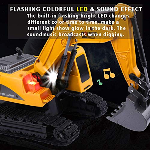 6CH Remote Control Excavator for Boys Remote Control Truck RC Tractor Construction Vehicles Toys with Lights & Sound for Boys Girls Kids 3 4 5 6 7 8 Year Old