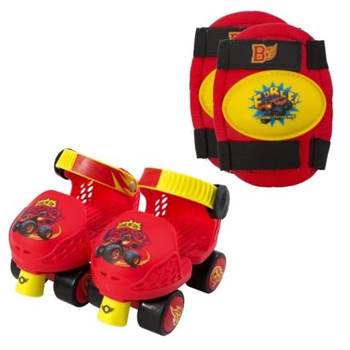 PlayWheels Blaze and the Monster Machines Kids Roller Skates with Knee Pads - Junior Size 6-12