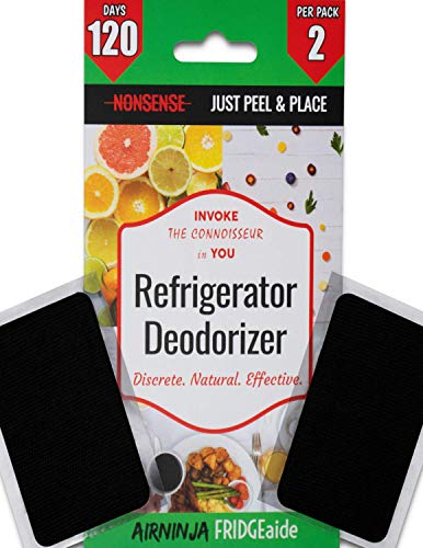 Fridge Refrigerator Freezer Deodorizer PATCH | Organic Odor Eliminator | 4 Month Supply | Foul Smell Remover | BEATS Baking Soda & Activated Bamboo Charcoal | Fragrance & Chemical Free | 2 Pack