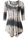 DJT Women's Scoop Neck 3/4 Sleeve Hankerchief Hem Tunic Top Large Tie Dye_Coffee
