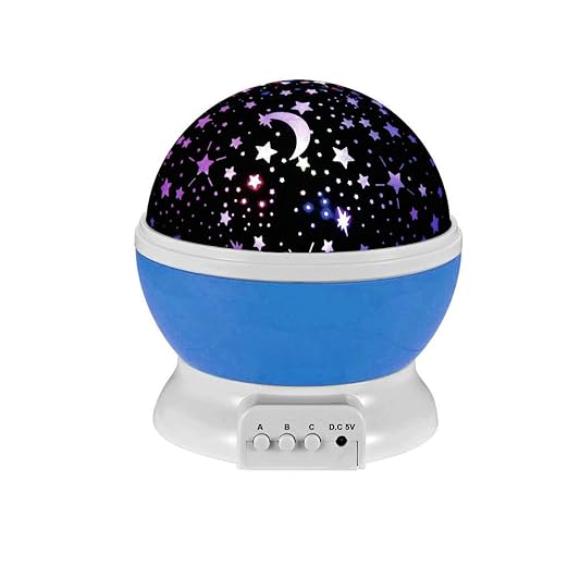 Ecandy 360 grados de rotación 3 Modo de luz del proyector de la estrella romántica Cosmos Luna del cielo de la lámpara de proyección de luz nocturna dormitorio para niños, bebés, regalos de la Navidad, los amantes del USB / Powered.d batería (azul)