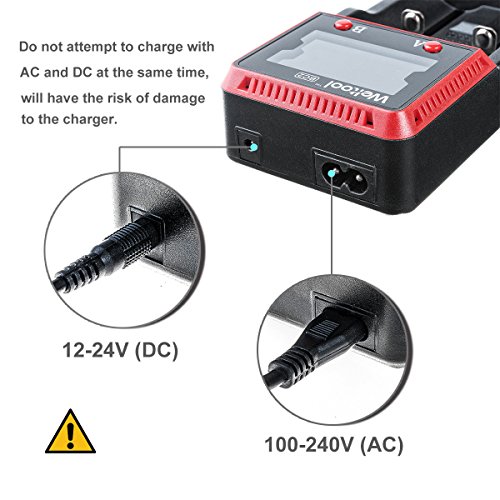 Weltool Intelligent Battery Charger Smart Digital With LCD Universal Charger For Rechargeable Batteries Ni-MH Ni-Cd AA AAA Li-ion LiFePO4 IMR 14500 16340 18650 RCR123 26650 with Car Adapter (2 Slot) - Thumbnail 6