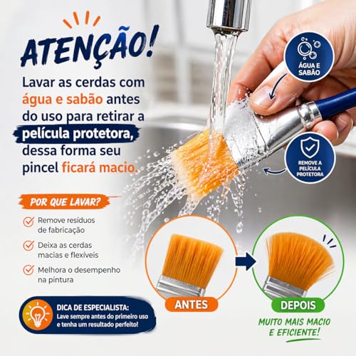 Kit 12 Pincéis para Pintura, 6 Ponta Fina Redonda e 6 Ponta Chata, para Aquarela, Óleo, Acrílica e Artesanato