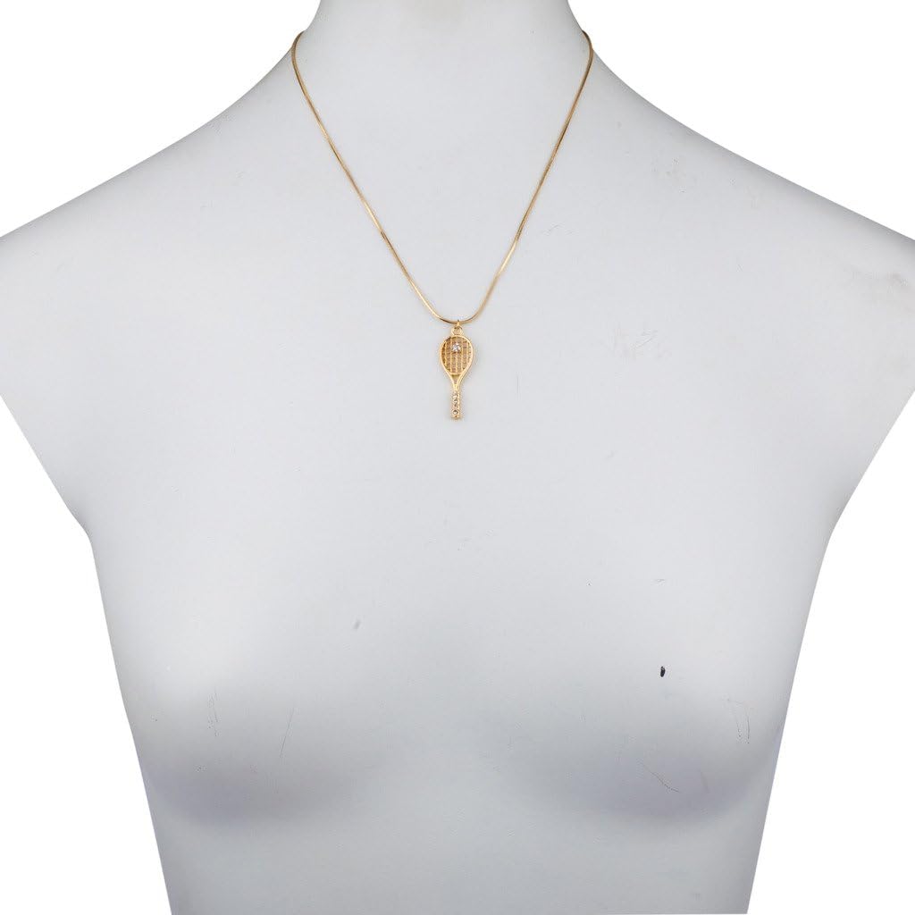 Lux Accessories Pave Tennis Racket Ball Simple Sport Pendant Necklace: Clothing