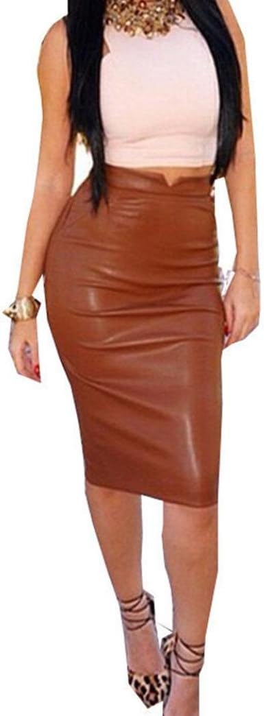 WOCACHI 2022 Summer High Waisted Denim Pencil Skirts for Womens, Ladies Distressed Faux Leather Bodycon Midi Skirt