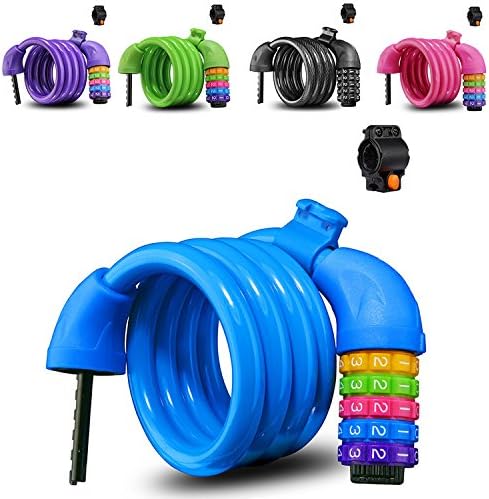 Bike Lock,Colorful Cable Lock,5-digit combination lock core,Length-4 feet,Protection of bicycles, mountain bikes, road bikes, motorcycles