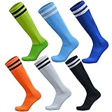 VWU 6 Pairs Unisex Knee High Double Two Stripe Athletic Soccer Football Tube Socks