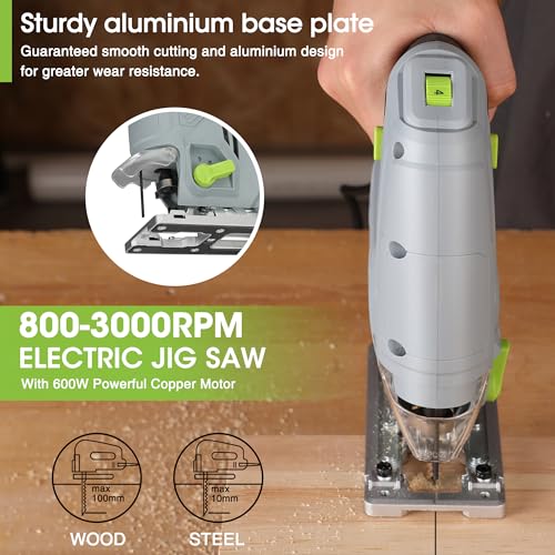 WORKPRO 600W Jig Saw, 6 Speeds and 7 Blades Included | Electric Jig Saw with 4 Orbital Positions, ±45° Cutting and Integrated Dust Blowing Function