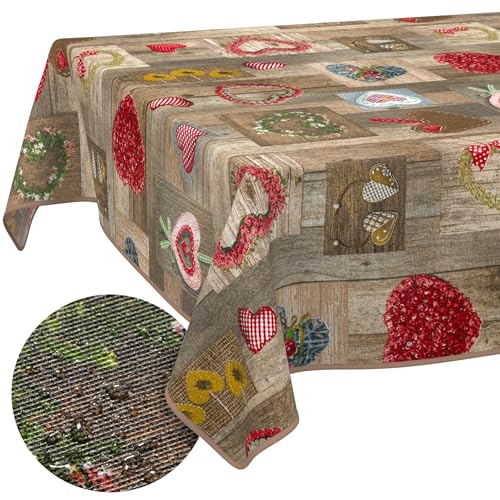ANRO Tafelkleed afwasbaar Harten met zoom 220x140 cm voor binnen en buiten