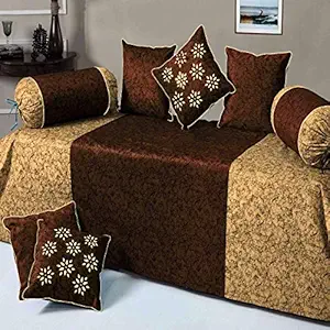 HandTex Home Premium Velvet Diwan Set of 8pc Coffee-Camel(1 Bedsheet with 2 Blosters and 5 Cushion Covers)