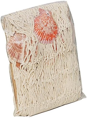 Mediterranean Style Fish Net Wall Hanging Nautical Decorative Cotton Fishing Net with Shells for Home Decoration, Party, Restaurant and Other - Decorative Use 1 x 2 m/39"x 79" (Beige)