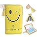 BORN PRETTY 24 Slots Nail Stamping Plate Holder Case Round Square Rectangular Nail Art Template Storage Organizer Smiling Face Print Bag Holder (Yellow)