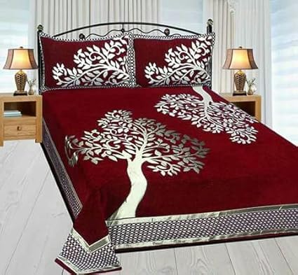 Akshaan Texo Fab 500 TC Chenille Bedsheet with 2 Pillow (Multicolour)