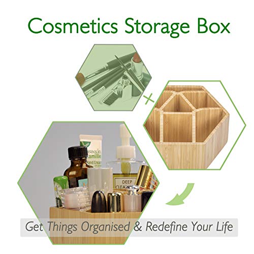 Bamboo Rotating Makeup Organizer, 360 Degree Spinning Cosmetic Storage with 7 Sections for Lipsticks, Eyeliners, Eyebrow Pencils, Jewelries, Hair Accessories, Skin Care Products and More.
