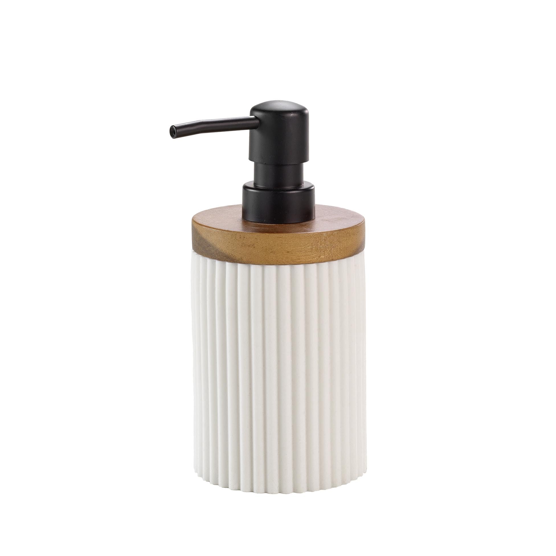 Douceur d'Intérieur Niagara Soap Dispenser Diameter 8 x 17 cm, White, Polyresin and Acacia