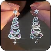 Christmas Snowflake Earrings for Women Sparkly CZ Winter Snowflake Pearl Tree Stud Earrings Christmas Holiday Gifts (B-Hallow-Silver)