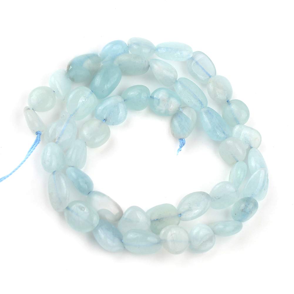Song Xi 40Pcs 8-10mm Irregular Aquamarine Beads Loose Natural Smooth Gemstone Beads for Jewelry Making