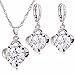 Moochi Platium Plated White Zircon Stone Embedded Brozen Necklace Earrings Jewelry Set (Flower)