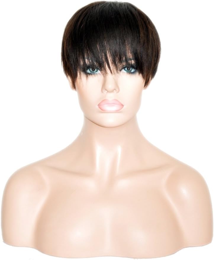 Brazilian Hair Short Pixie cute cut Human Hair Wigs with natural bang for Black Women Natural Straight Natural Color Can be Dyed