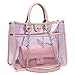 Large Clear PVC Top Handle Shoulder Bag Tote Handbag 2 Piece Set Leather Crossbody Purse Pink