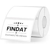 FINDAT White Thermal Labels 2 × 3 Inch Vinyl Rectangular Waterproof Direct Printer Sticker Self-Adhesive Perforated Name Tag for Logo DIY QR Design Office Address 500 PCS