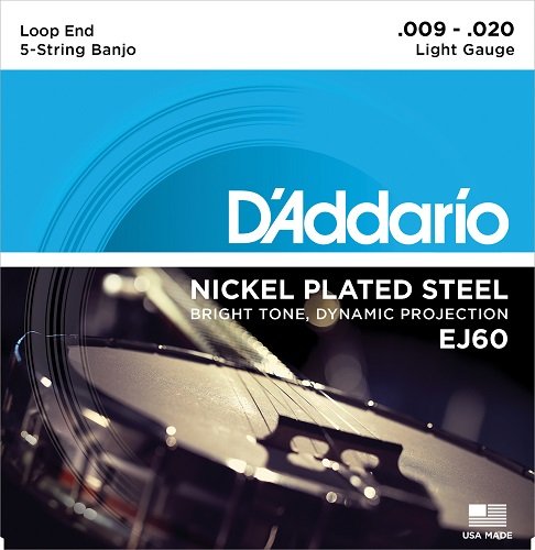 D'Addario EJ60 Nickel 5-String Banjo Strings, Light, 9-20