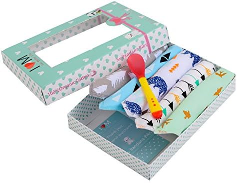 Baby Bandana Drool Bibs and Baby Carrot Spoon – 5 Teething Bibs for Newborn Boys and Girls – Made of Natural Cotton and Soft Fleece - Unisex Patterns, Suitable as Baby Shower Gift Set