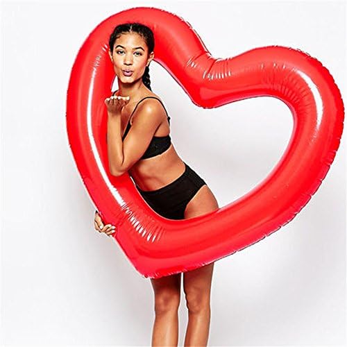 Red Love Heart Shaped Giant Inflatable Swimming Pool Floats, Swim Rings, Water Tube for Summer Holiday