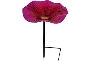 MONYPLAY Morning Glory Bird Bath Bowl with Stake Metal Purple Flower Bird Feeder Tray Creative Morning Glory Garden Stakes for Outdoors Yard Patio Decor (Red, 25cm*14cm)