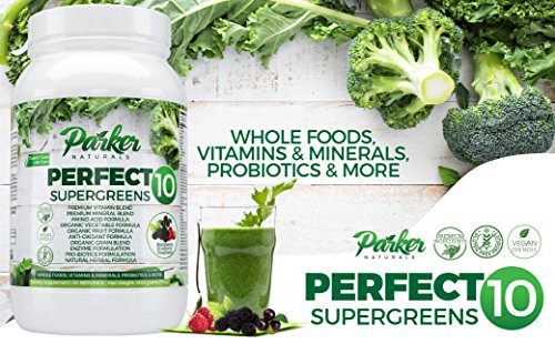 Perfect 10 Supergreens is Premium Organic Green Superfood with Very High End Ingredients in All Categories. Very Large 40 Gram Serving Size Provides 5 to 9 Servings Wholesome Fruits & Vegetables