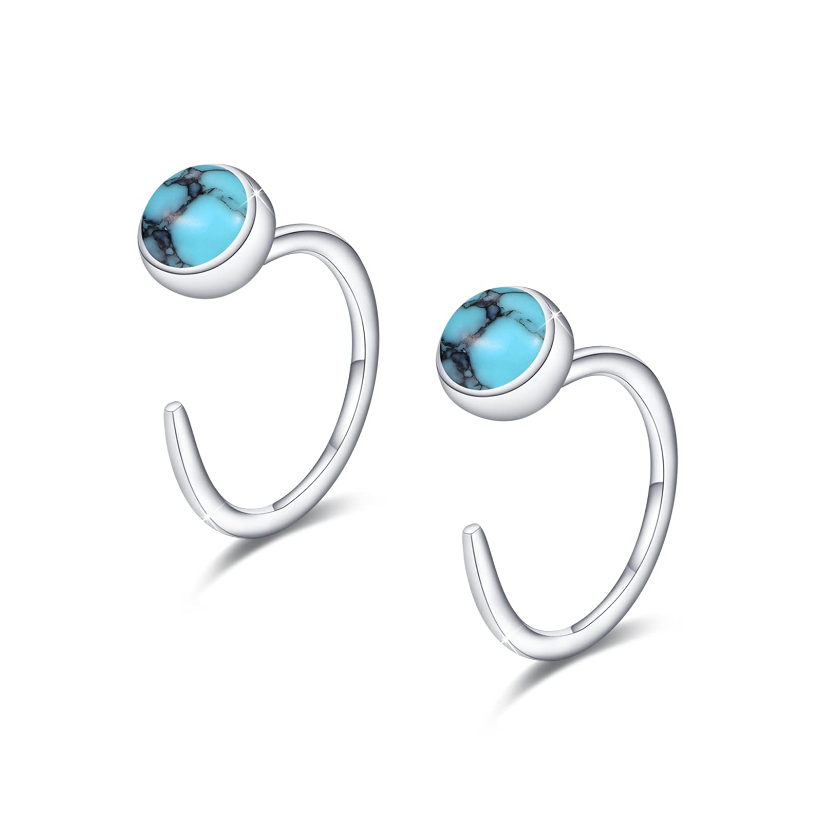 CUOKA MIRACLE Huggie Earring 925 Sterling Silver Round Turquoise Cartilage Earrings Hoop for Women Tiny Half Hoop Earrings for Girls Kids