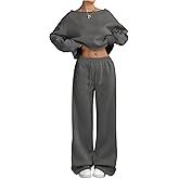 SOLY HUX Women's 2 Piece Outfits Fall Sweatsuits Off The Shoulder Crop Top Wide Leg Sweatpants Casual Matching Lounge Sets