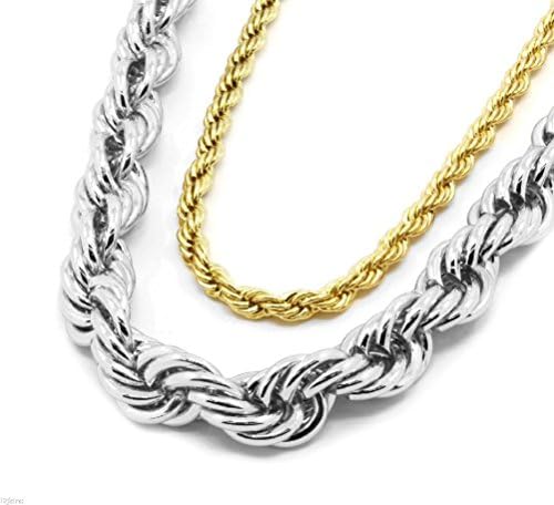 POPLife Men's 16K Golden &amp; Plated 5Mm &amp; 10Mm Rope Chain Necklace 24" &amp; 30" Set