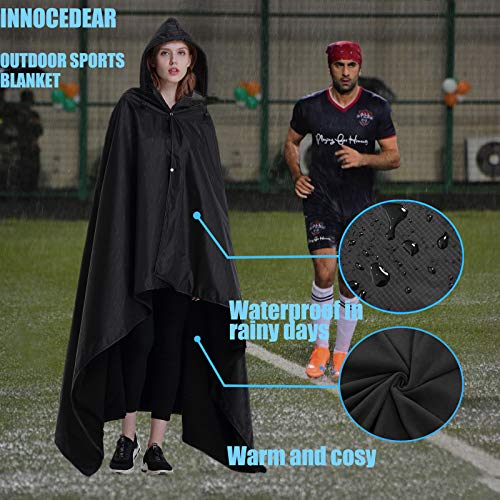 Innocedear Hooded Outdoor Blanket Waterproof Windproof,Portable Wearable Fleece Stadium Blanket&Poncho Blanket For Camping,Travel,Picnic,Sports,Football, Baseball,Bleacher Seat,Car,Beach,Weatherproof