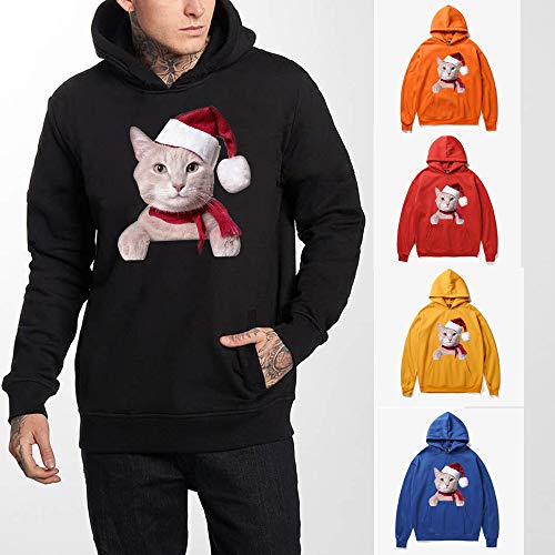 Men Women Hooded Sweatshirt,GREFER Winter Cat Print Long Sleeve Tops Poller Christmas Costume - Thumbnail 2
