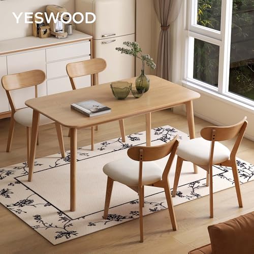 YESWOOD Set of 4 Solid Oak Dining Chairs, Ergonomic Backrest, Padded Chair for Dining Room, Kitchen, Living Room, Office, Bedroom, 47.5 x 55 x 78 cm, Natural Oak