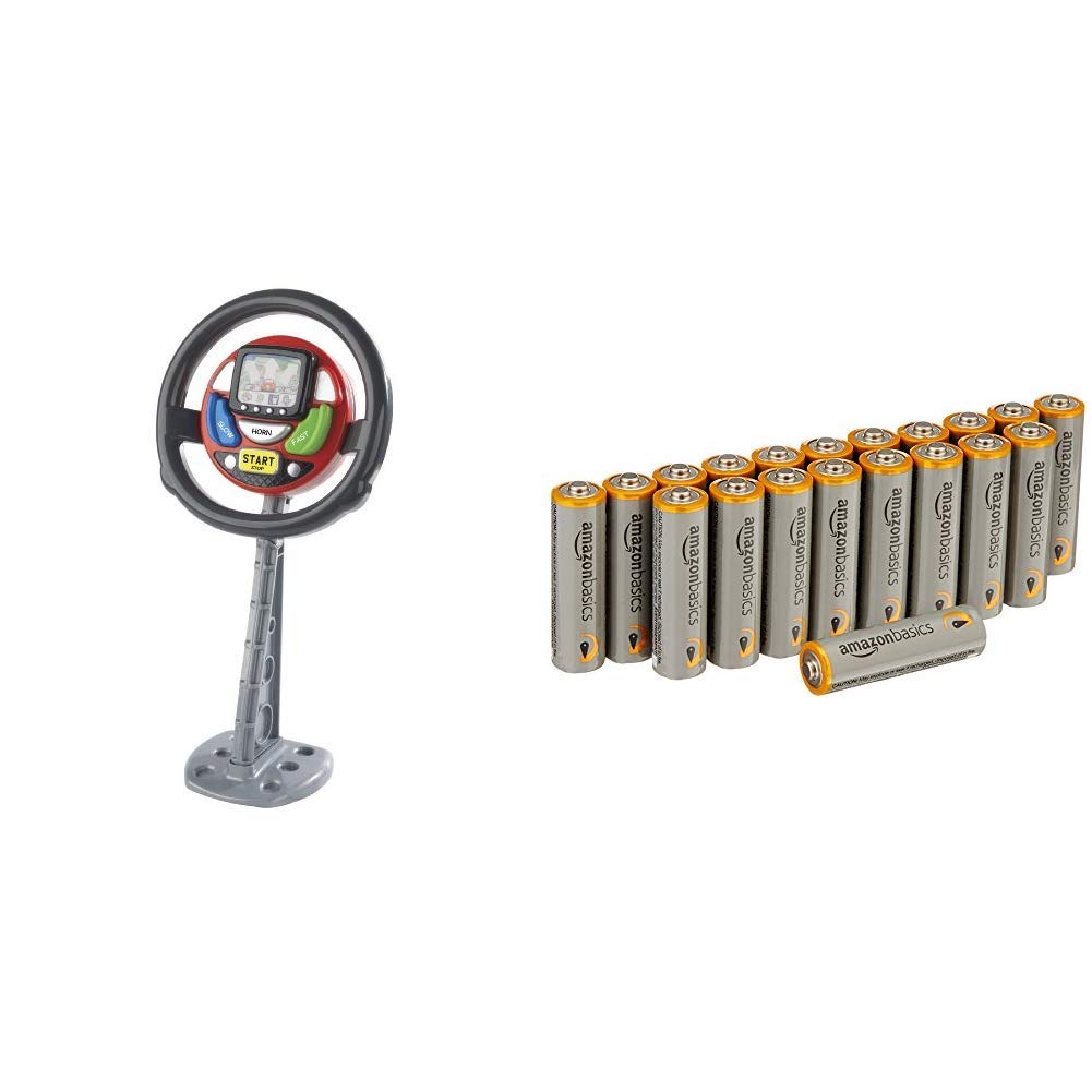 Casdon Sat Nav Steering Wheel & Amazon Basics AA Performance Alkaline Batteries [Pack of 20] - Packaging May Vary