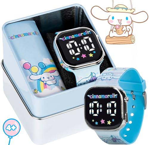 Accutime Cinnamoroll Kids Watch – LED Display, Square Case, Adjustable Plastic Strap, Collectible Tin – Perfect for Girls Who Love Cute Characters