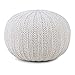 SIMPLIHOME Shelby Round Hand Knit Pouf, Footstool, Upholstered in Cream Cotton, for the Living Room, Bedroom and Kids Room, Transitional, Boho