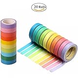 20 Rolls Washi Tape, Decorative Washi Tapes DIY Rainbow Sticker Sticky Paper Masking Adhesive Tape Scrapbooking Phone DIY Decoration Set 10 Colors 20 Rolls