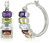 Sterling Silver Multi-Gemstone Hoop Earrings (0.8
